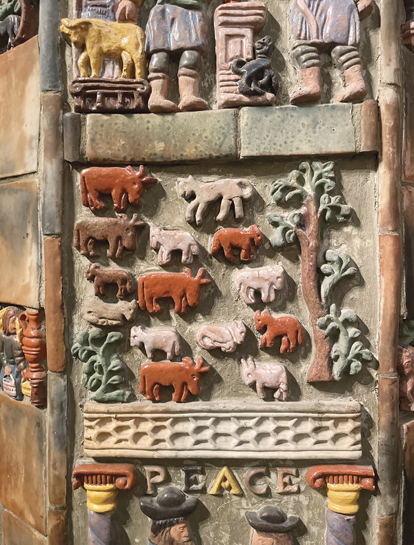 5 Historic narrative relief brocade tiles designed by the Moravian Pottery and Tile Works. Photo: The Tileworks of Bucks County.