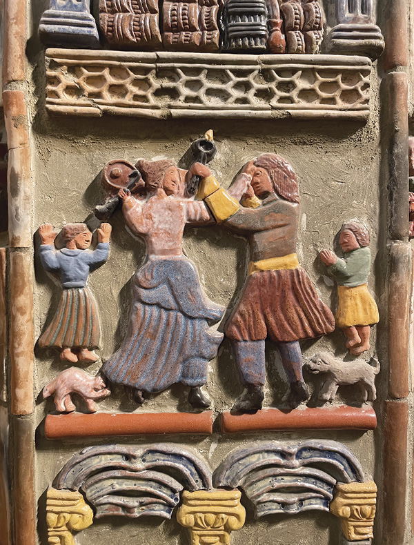 7 Historic narrative relief brocade tiles designed by the Moravian Pottery and Tile Works. Photo: The Tileworks of Bucks County.