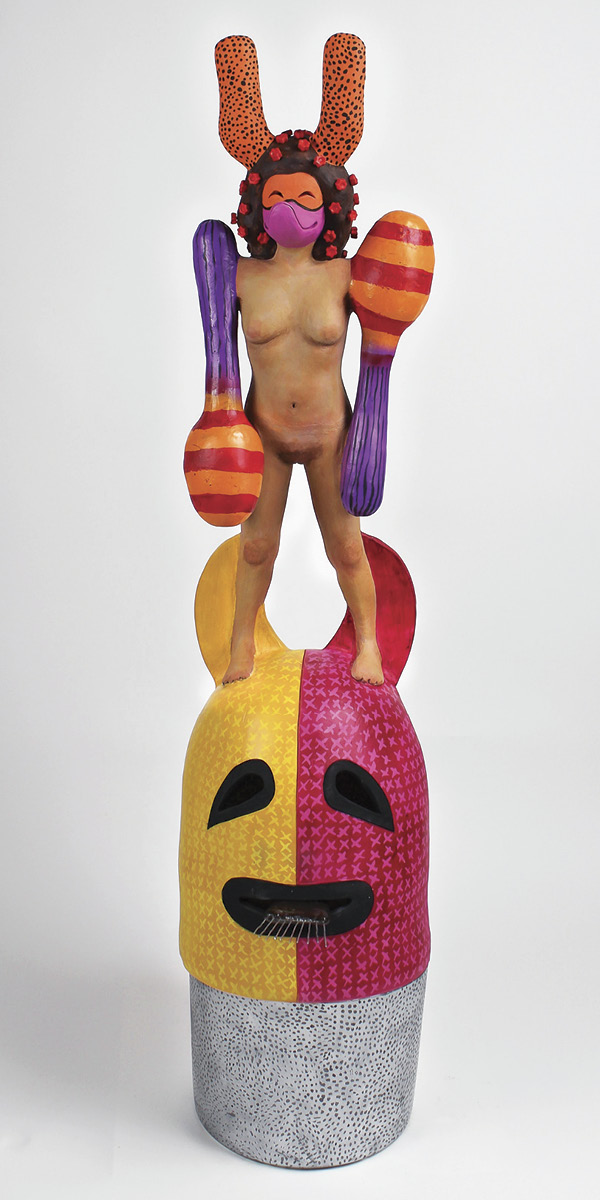 Michelle Solorzano’s Maraka y Güira, 4 ft. (1.2 m) in height, ceramic, wire, paint, 2023.