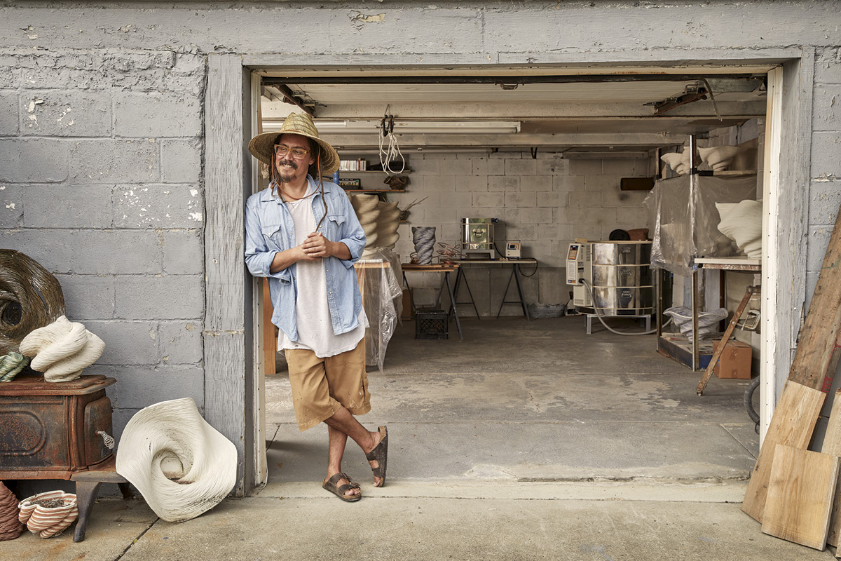 Philip Soucy in the door to his studio in Pittsburgh, Pennsylvania.