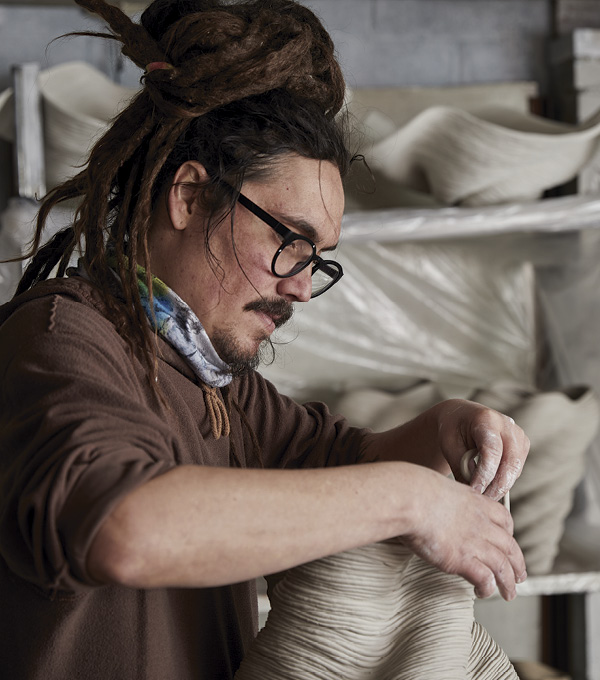 Philip Soucy working in his studio.