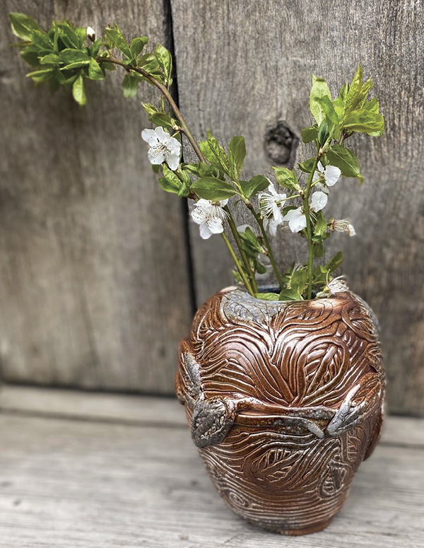 6 AnnMarie Cooper’s coil-built vase, fired in a wood kiln, 2019.