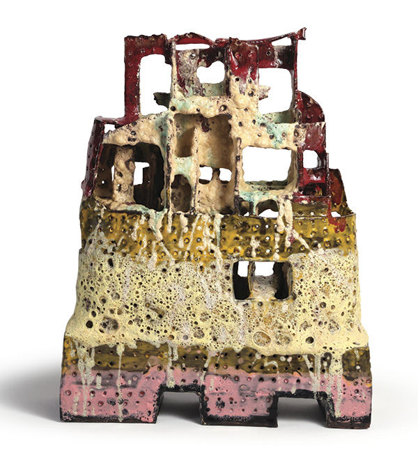 2 Jill Birschbach’s Cake, 22 in. (55.9 cm) in height, buff stoneware, slip, glaze, 2024.