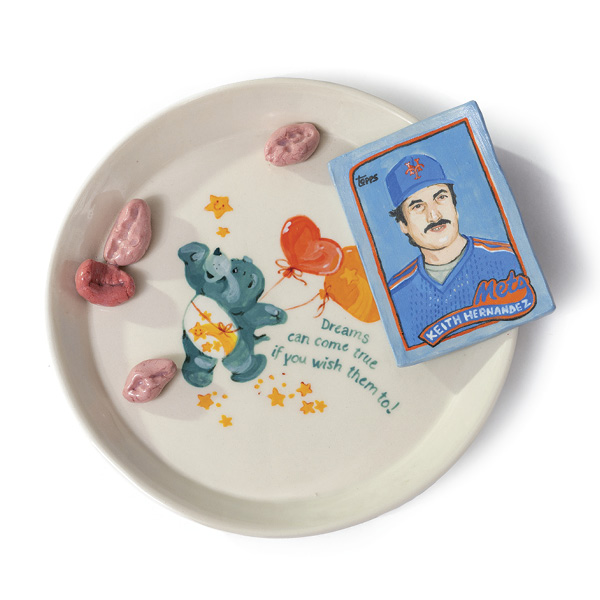 4 Sarah Allwine's Keith Hernandez’s Favorite Care Bear is Wish Bear, 8 in. (20 cm) in diameter, ceramic, underglaze, 2021.