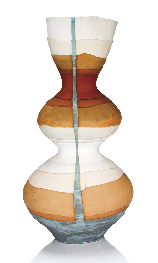 1 Justin D’Onofrio's Moab Maroon Gradient Vase, 34 in. (86.4 cm) in height, porcelain, red stoneware, handbuilt, thrown, altered, glaze, 2021.