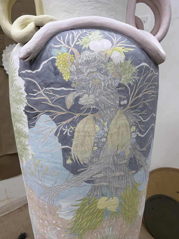 5 Then add darker tones, beginning to form the background of the image and creating depth in the composition.