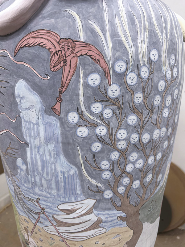 7 Use deep red/black and black to outline elements of the composition.