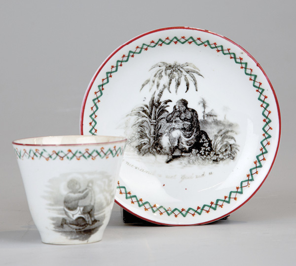 5 Anti-slavery cup and saucer, earthenware (creamware), ca. 1853–1863. Princessehof National Museum of Ceramics.