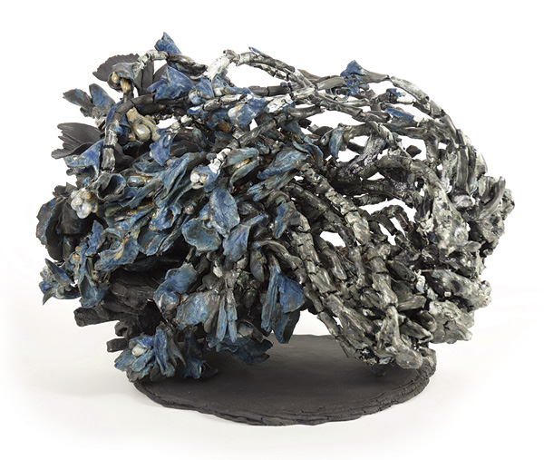 5 Susan Collett's Pasture (Stilleven Series), 15 in. (38.1 cm) in width, black porcelain, wire, glaze, fired multiple times, 2023.