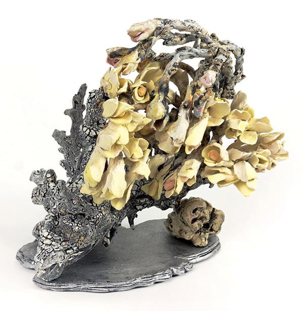 8 Susan Collett's Sonoma (Stilleven Series), 12 in. (30.5 cm) in width, earthenware paper clay, wire, glaze, fired multiple times, 2023.