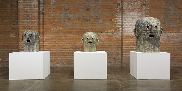 9 Matt Wedel’s Mourning Bench Heads, measurements variable, stoneware, 2021. Photo: PD Rearick, Courtesy Wasserman Projects.