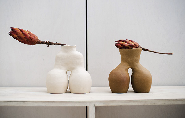 6 Bisila Noha’s Two Legged Vessels, 2020. Photo: Thomas Broadhead for OmVed Gardens. Courtesy of the artist.