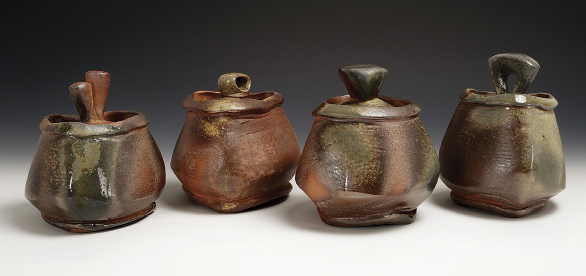 Stash Jars, to 6 in. (15 cm) in height, white stoneware, wood fired to cone 12, 2022.