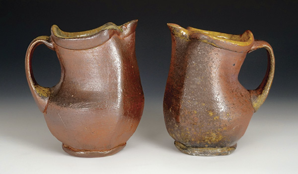 Twin pitchers, to 14 in. (36 cm) in height, stoneware, wood fired to cone 11, 2022.
