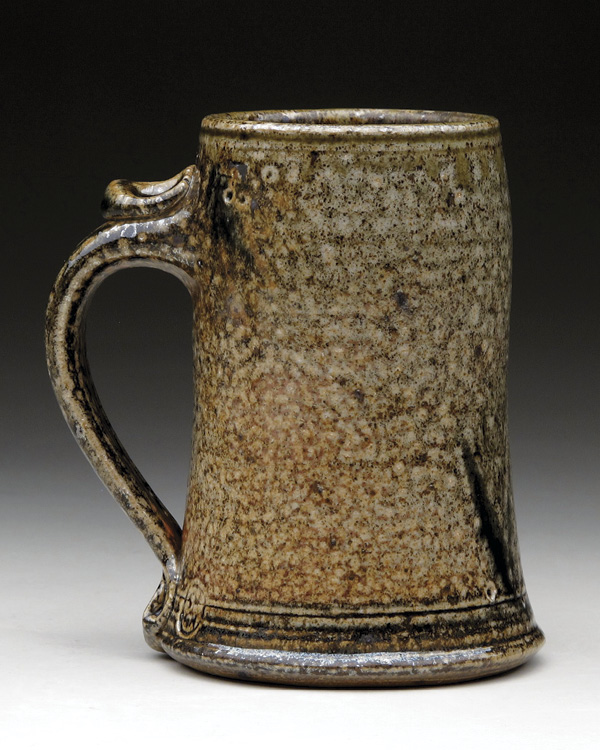 Peter Sohngen’s mug, 6 in. (15 cm) in height, wheel-thrown stoneware, pulled handle, salt glazed, 1971.