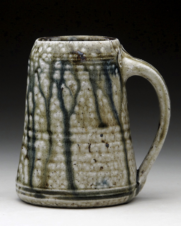 Steven Hill’s mug, 6 in. (13 cm) in height, wheel-thrown stoneware, pulled handle, salt glazed, 1972.
