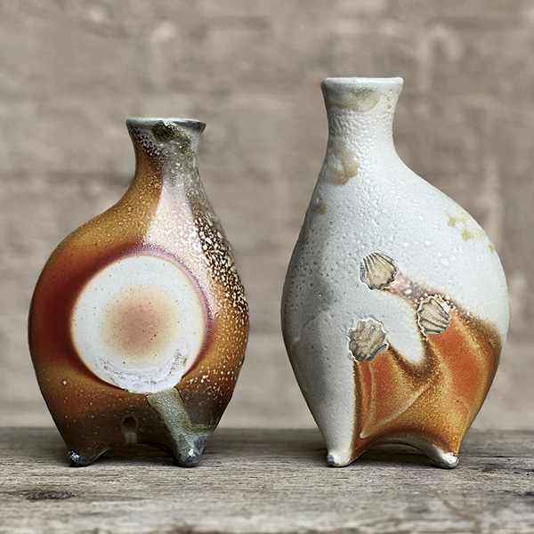 4 Tara Wilson’s vases, to 8 in. (20.3 cm) in height (each), stoneware, fired to cone 10 in a wood/soda kiln, 2024.