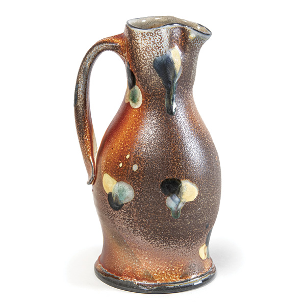 4 Shane Mickey’s pitcher, 8.5 in. (21.6 cm) in height, wheel-thrown stoneware, glazes, soda fired to cone 10. “Spruce Pine Pottery Market Artists,” at In Tandem Gallery (www.intandemgallery.com) in Bakersville, North Carolina, July 11–September 2, 2024.