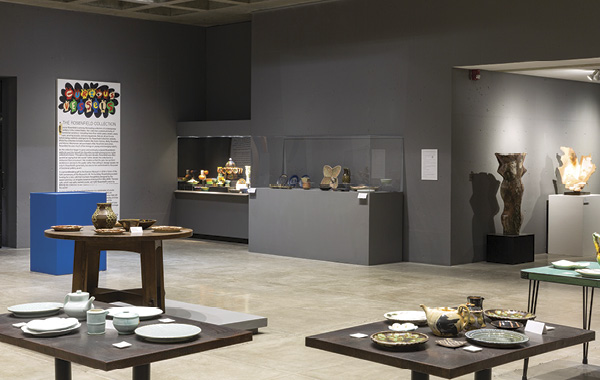 9 Gallery view of the exhibition “Curious Vessels: The Rosenfield Collection,” at Everson Museum of Art, in Syracuse, New York, 2022. Part of the gallery was devoted to presenting functional vessels on tables where people could both look and touch.