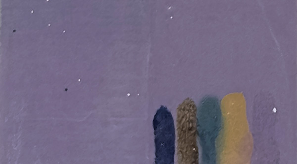 5 Test tile with Lavender Wisteria glaze. Stoneware, colored slips, overglazes, fired oxidation in cone 5.