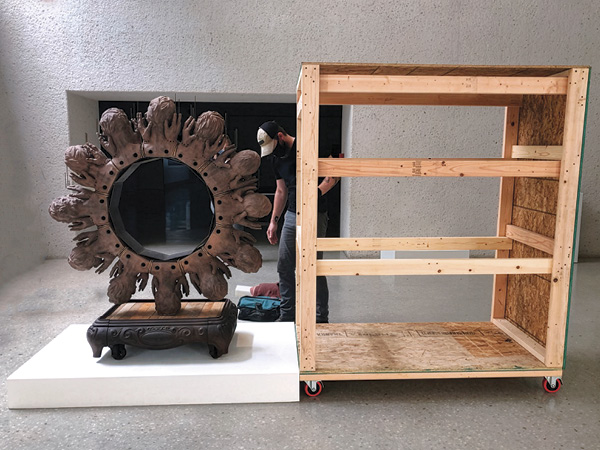 3 The pedestal for Sisyphean Wheel was built to the same height as the floor of its crate for easier movement and installation.