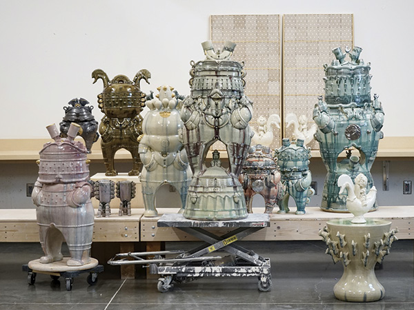 5 Collection of Guardian vessels in Surl’s studio.