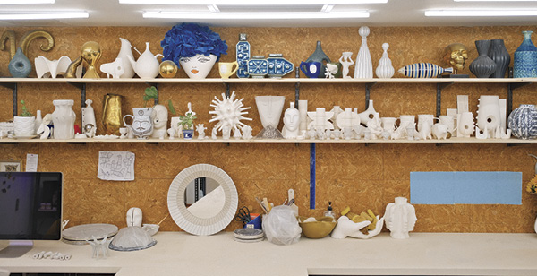 5 Prototypes and maquettes in the in-house pottery studio at Adler’s West Broadway, New York, store.
