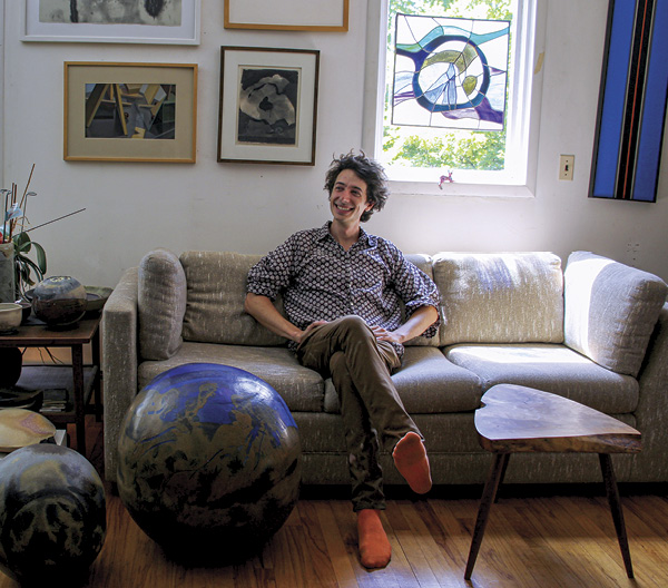 1 Portrait of Maxwell Mustardo in the Takaezu Studio living room, 2024. Photo: Charles Talbot.