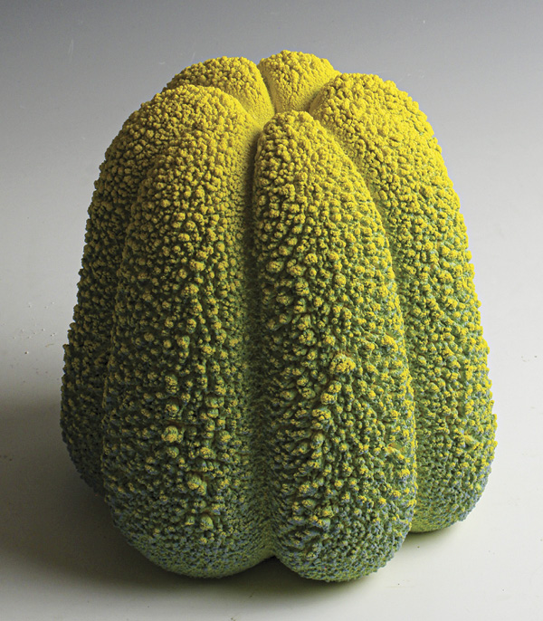 6 Maxwell Mustardo’s Yellow & Green Gadroon, 8¾ in. (22.2 cm) in height, stoneware, glaze, 2025.