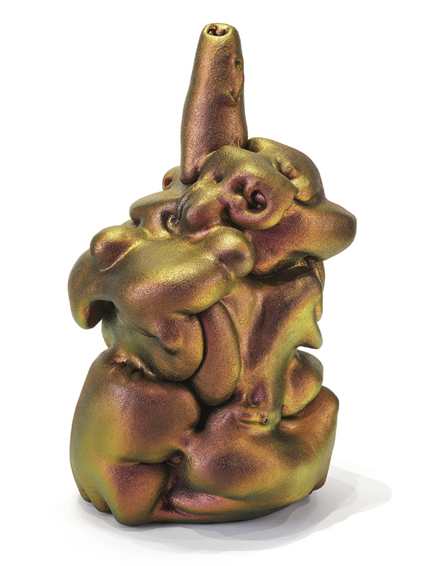 7 Maxwell Mustardo’s Pink-Gold Stack, 3 ft. (91.4 cm) in height, stoneware, pigments, 2024. Photo: Culture Object & Jody Kivort. Stanley Museum of Art.