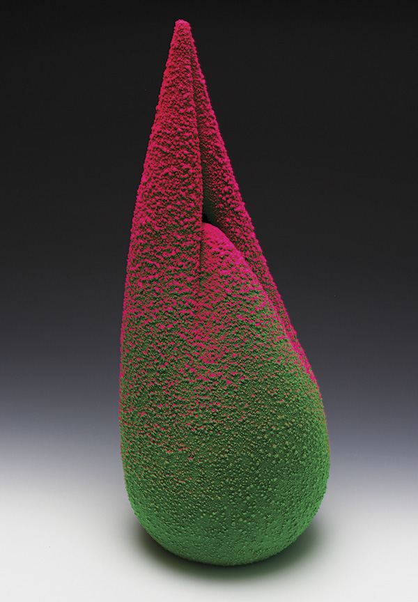 8 Maxwell Mustardo’s Pink & Green Pitcher, 17 in. (43.2 cm) in height, stoneware, PVC, 2023.