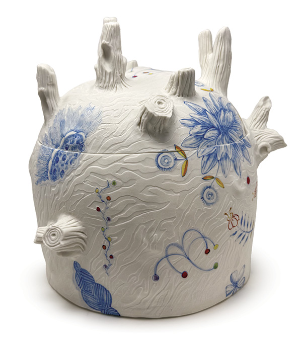 6 Liz Quackenbush's Turbulence, 11 in. (27.9 cm) in height, handbuilt porcelain, fired in oxidation to cone 10, 2026.
