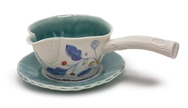 9 Liz Quackenbush's Sauce Boat, 7½ in. (19 cm) in length, handbuilt porcelain, fired in oxidation to cone 10, 2026.