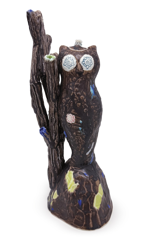 10 Liz Quackenbush's Owl Oil Lamp, 12½ in. (31.8 cm) in height, handbuilt porcelain, fired in oxidation to cone 10, 2026.