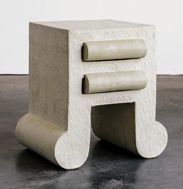 Kelsie Rudolph’s Butter Scroll Night Stand, 22 in. (55.9 cm) in height, stoneware, 2025. Photo: Will Warasila.
