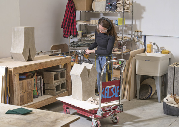 1 Kelsie Rudolph at work in her Livingston, Montana, studio. Photo: Andrew Castañeda.