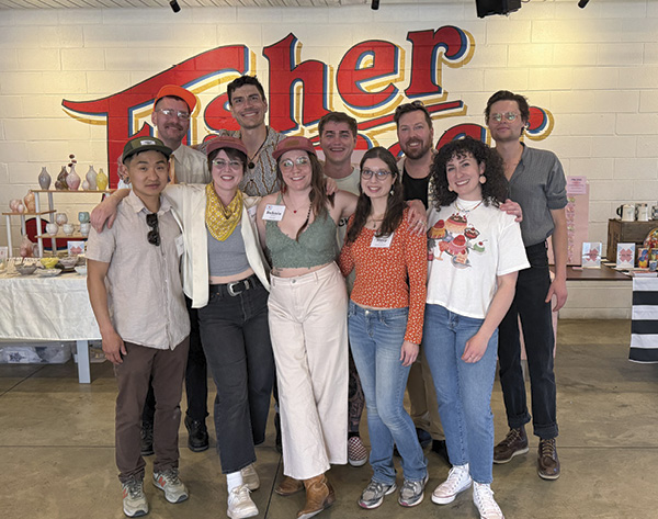 7 Guest artists at Fisher Brewing, during the 2025 NCECA Conference in Salt Lake City, included Ian Basset (far left), Chris Alveshere (fifth from right), Stacy Larson (fourth from right), and Hannah Faas (second from right).