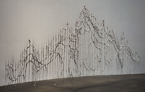 10 Kate Roberts’ Gates to Nowhere, 16 ft. (4.9 m) in length, unfired porcelain, fiber, fishing line, 2022.