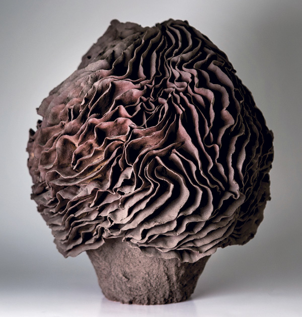 21 Cristina Myrrha’s Terracotta Flow 2, 10½ in. (27 cm) in height, wheel-thrown earthenware, attached elements, fired to cone 7 in oxidation, 2021. Photo: Nina Jacobi.
