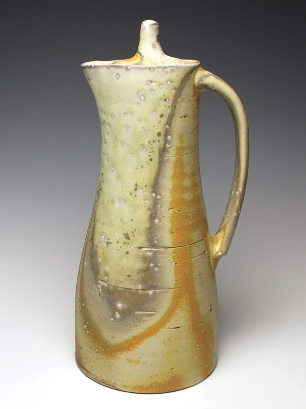 3 Lidded pitcher, 13½ in. (34 cm) in height, white stoneware, fired to cone 10 in a soda kiln, 2023.