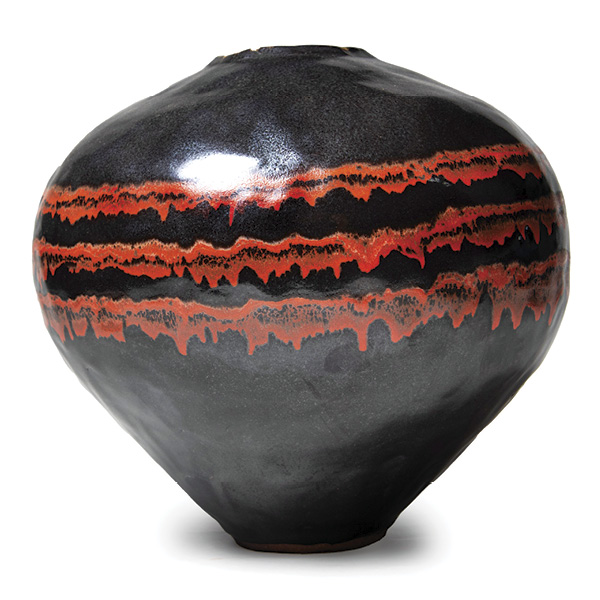 3 Courtney Martin’s vase, 10 in. (25.4 cm) in height, handbuilt NC clay, glazes, wood-fired.