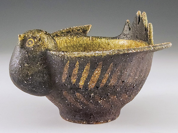 2 Megan Thomas’ Bird Bowl, 6.8 in. (17.2 cm) in width, wood-fired stoneware, black slip, 2024.