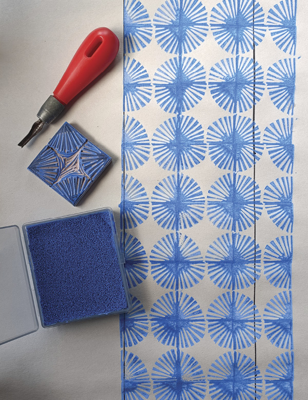 9 Stamp directly onto newsprint and repeat to create an all-over pattern.