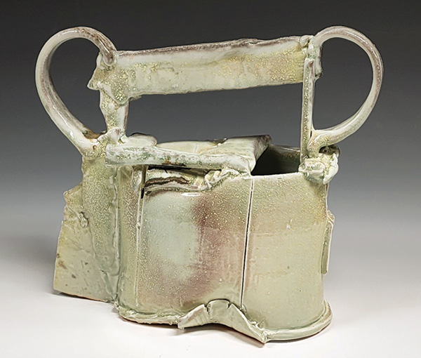 2 Brian Grow’s Porcelain Basket Series #17, 16 in. (40.6 cm) in width, wheel-thrown and altered porcelain, fired in a wood/soda kiln, 2024.