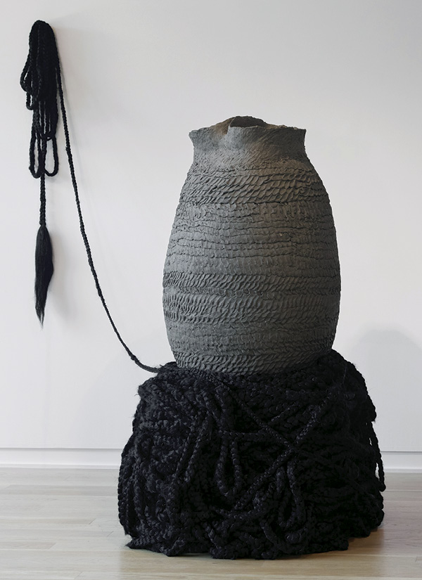 1 Akiko Jackson’s Where Do We Go When We Open The Heart? (installation view), ceramic, synthetic hair, 2024–2025. Photo: Alexander Mansour.