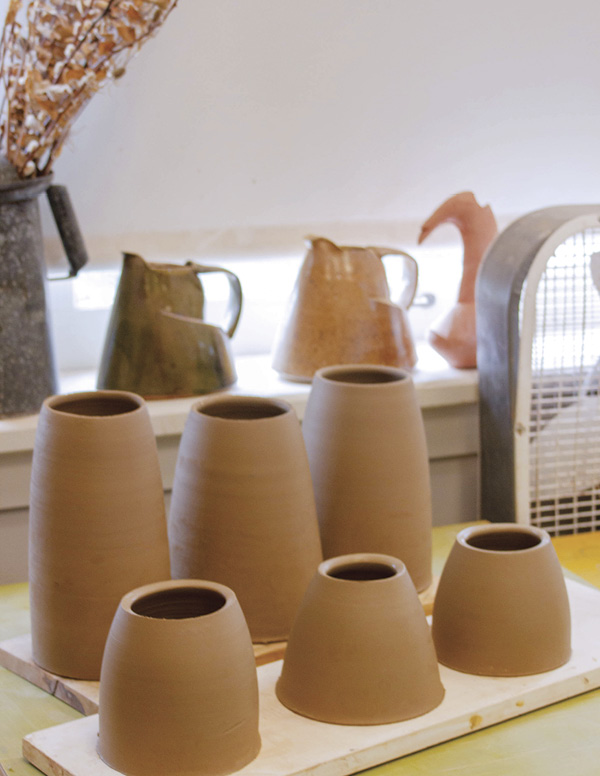 2 Line up of thrown bottomless cylinders.