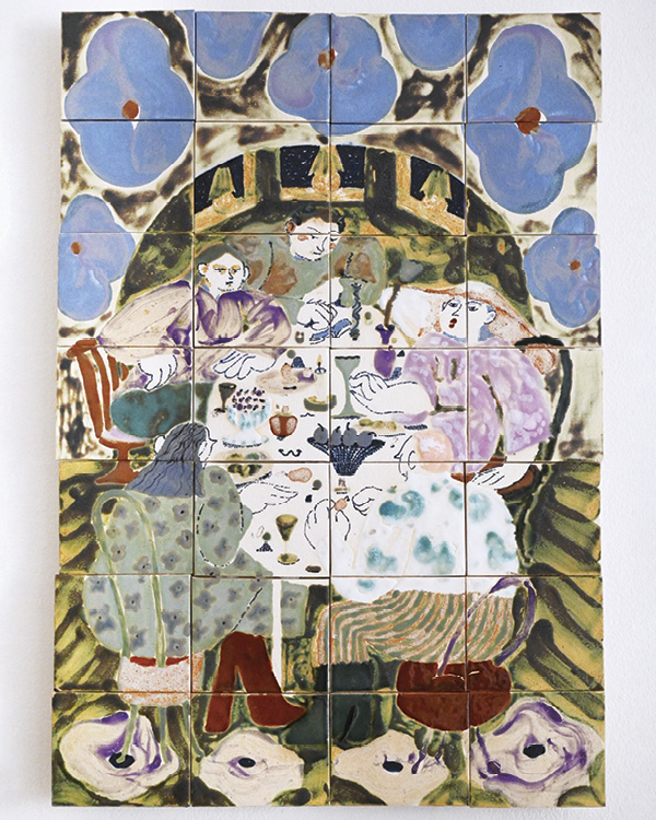 9 Between Us, 27½ in. (70 cm) in height, stoneware tiles, glaze, cobalt oxide, 2023.