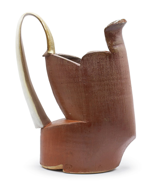 Amy Sanders’ Earthen Pitcher, 12 in. (30.5 cm) in height, earthenware, terra sigillata, fired in oxidation to cone 2 in a soda kiln.