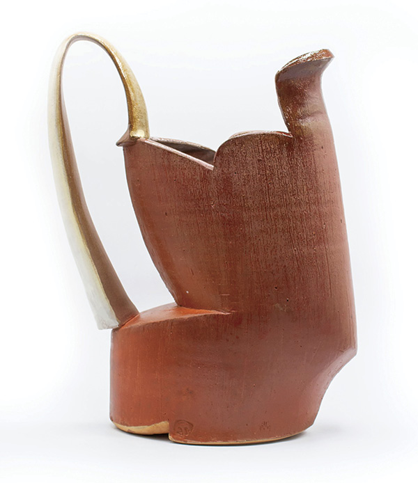 3 Amy Sanders’ pitcher, 12 in. (30.5 cm) in diameter, Sanders Earthenware, terra sigillata, glaze, fired in oxidation to cone 2 in a soda kiln, 2024.