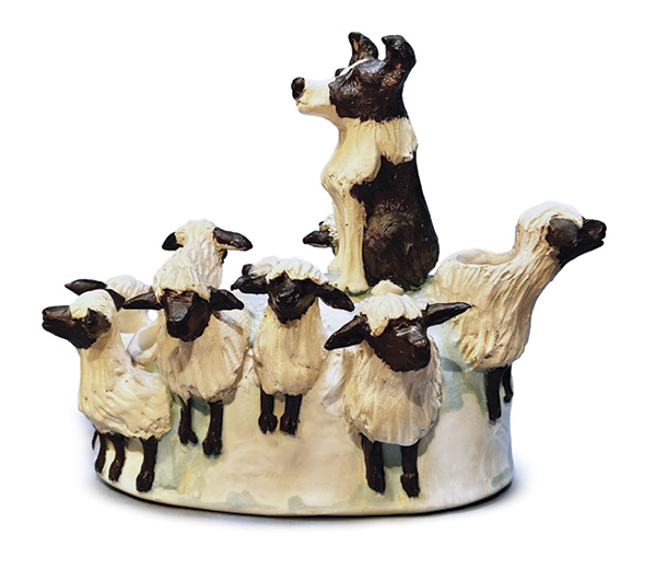 2 Collista Krebs’ Lucy on Cloud Nine, 12 in. (30.4 cm) in length, handbuilt stoneware, slips, oxides, glazes, fired to cone 6 in an electric kiln, 2025.